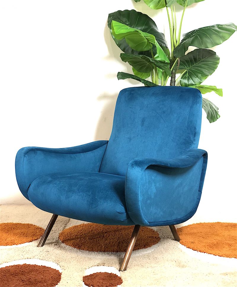 LADY ARMCHAIR Blue Cobalt 1950s Design Marco Zanuso Made in Italy