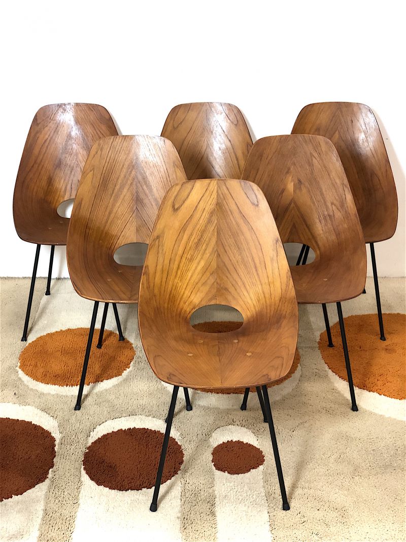 Set of 6 Bent Plywood Chairs 1950s Design VITTORIO NOBILI -Made in Italy -