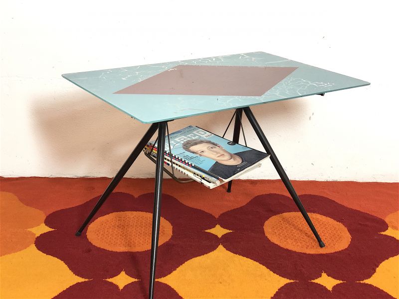 Vintage 60s Glass Coffee Table with Magazine Rack - Made in Italy -