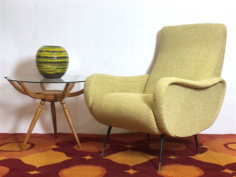 LADY Yellow ARMCHAIR (Ricciolo) 1950s Design attributed Marco Zanuso Made in Italy