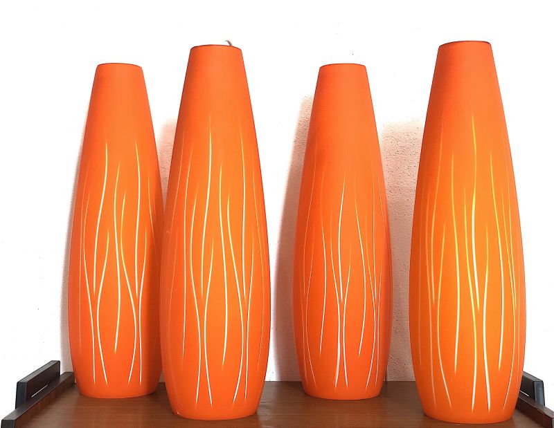 Set of 4 Orange Suspension Chandeliers from the 60s -Made in Italy-