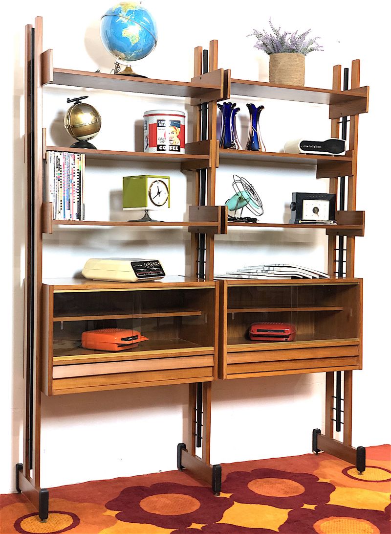 Vintage 2-bay Teack Bookcase from the 1960s - Made in Italy -