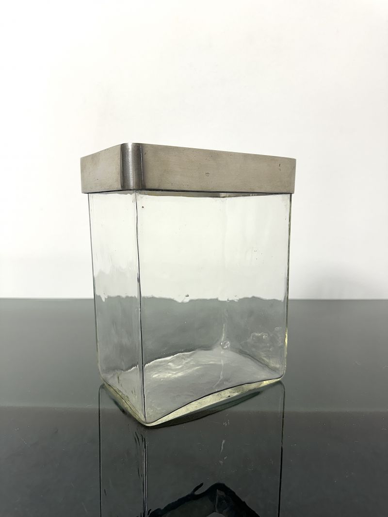 Vaso Portafiori in Vetro e metallo Spazzolato Anni 70 Made in Italy