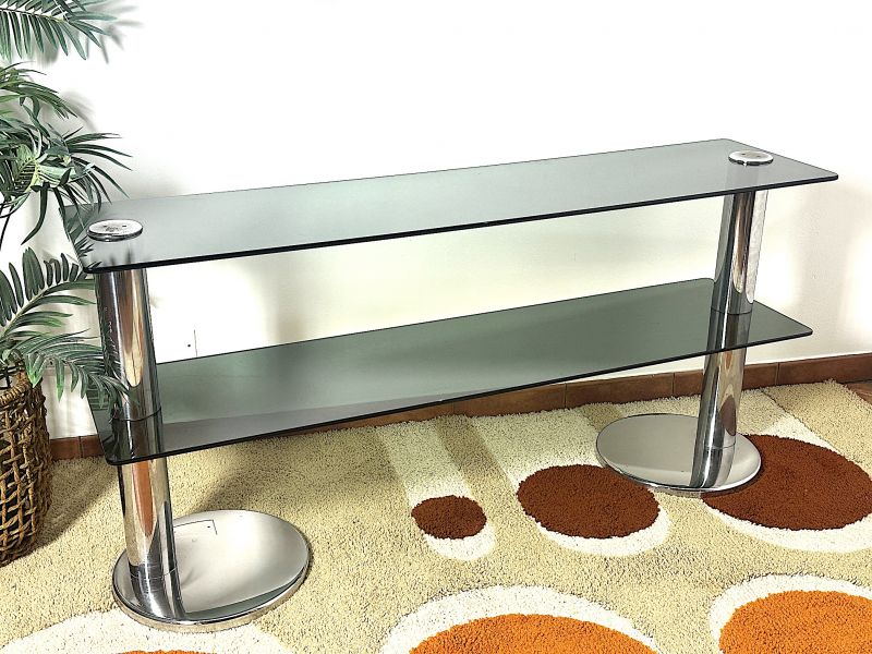 Tavolo Consolle in Acciao Cromato Vintage Anni 70 Made in Italy 