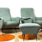Coppia di Poltrone LADY & Pouf Sky Blue  Anni 50 Design Attribuito Marco Zanuso Made in Italy