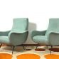 Coppia di Poltrone LADY & Pouf Sky Blue  Anni 50 Design Attribuito Marco Zanuso Made in Italy