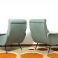 Coppia di Poltrone LADY & Pouf Sky Blue  Anni 50 Design Attribuito Marco Zanuso Made in Italy