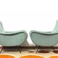Coppia di Poltrone LADY & Pouf Sky Blue  Anni 50 Design Attribuito Marco Zanuso Made in Italy