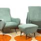 Coppia di Poltrone LADY & Pouf Sky Blue  Anni 50 Design Attribuito Marco Zanuso Made in Italy